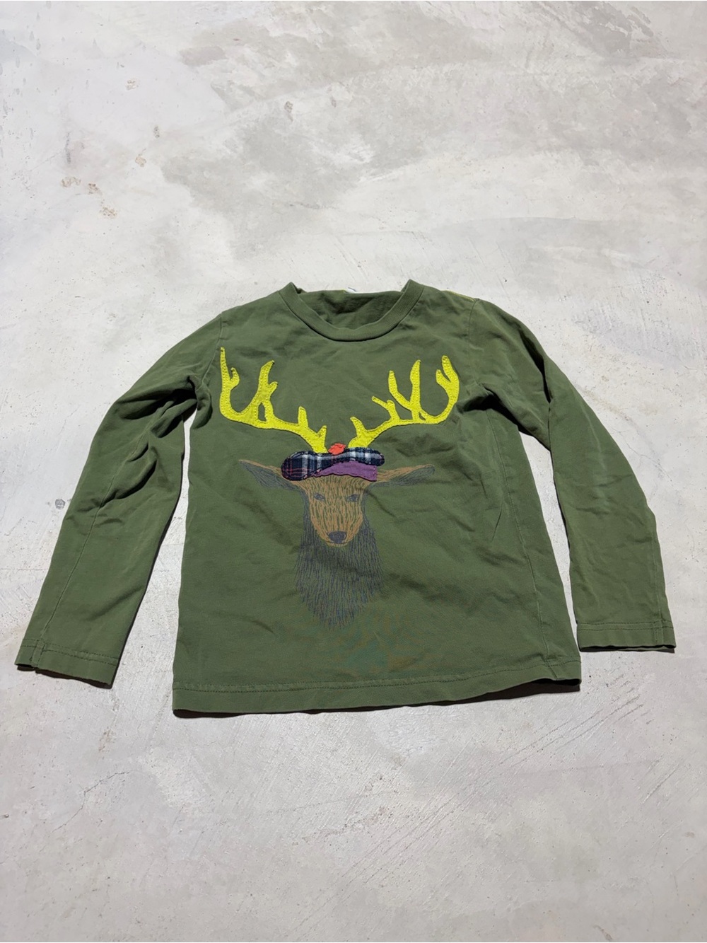 Mini Boden Green Kids Long-Sleeve reindeer Graphic Tee 4-5 years